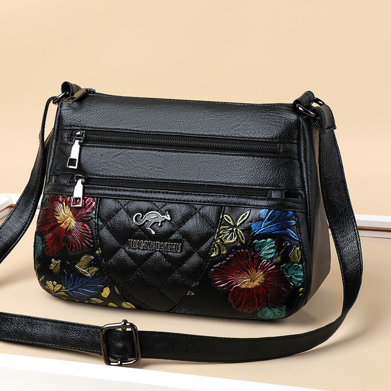 Spacious Crossbody Bag for Women – Multi-Layer Design with Elegant Embroidery
