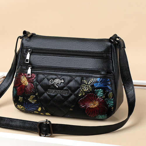 Spacious Crossbody Bag for Women – Multi-Layer Design with Elegant Embroidery
