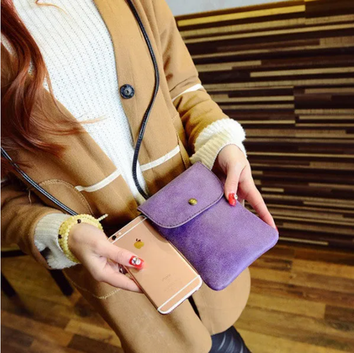 Vintage Crossbody Phone Bag – Matte Leather Mini Purse with Adjustable Strap