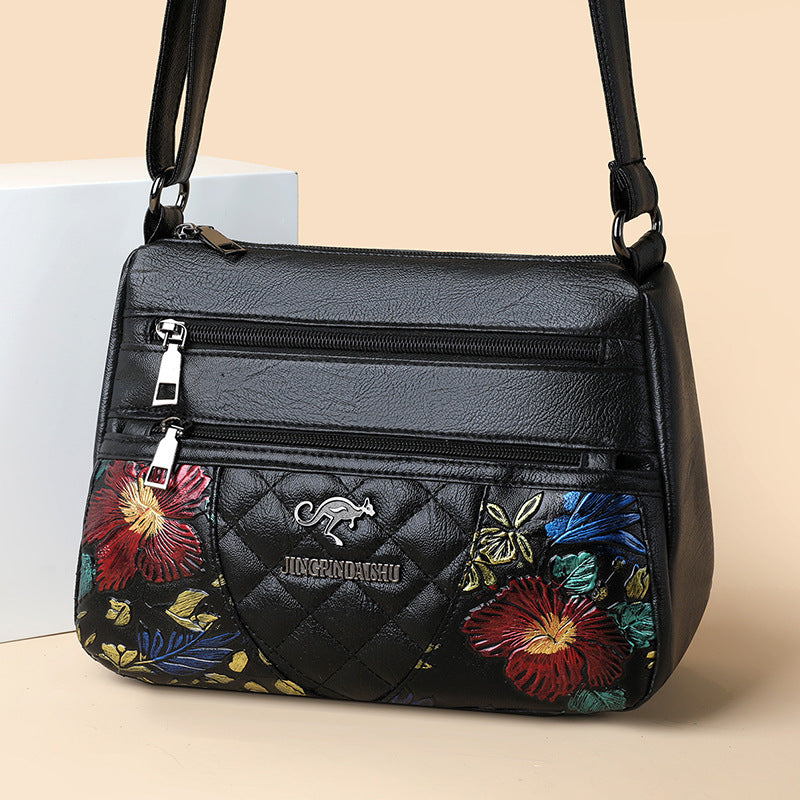 Spacious Crossbody Bag for Women – Multi-Layer Design with Elegant Embroidery