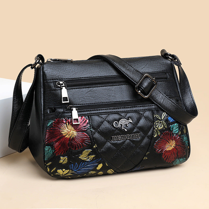 Spacious Crossbody Bag for Women – Multi-Layer Design with Elegant Embroidery