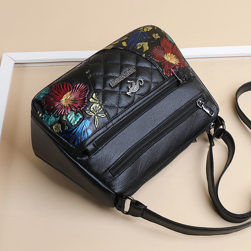 Spacious Crossbody Bag for Women – Multi-Layer Design with Elegant Embroidery