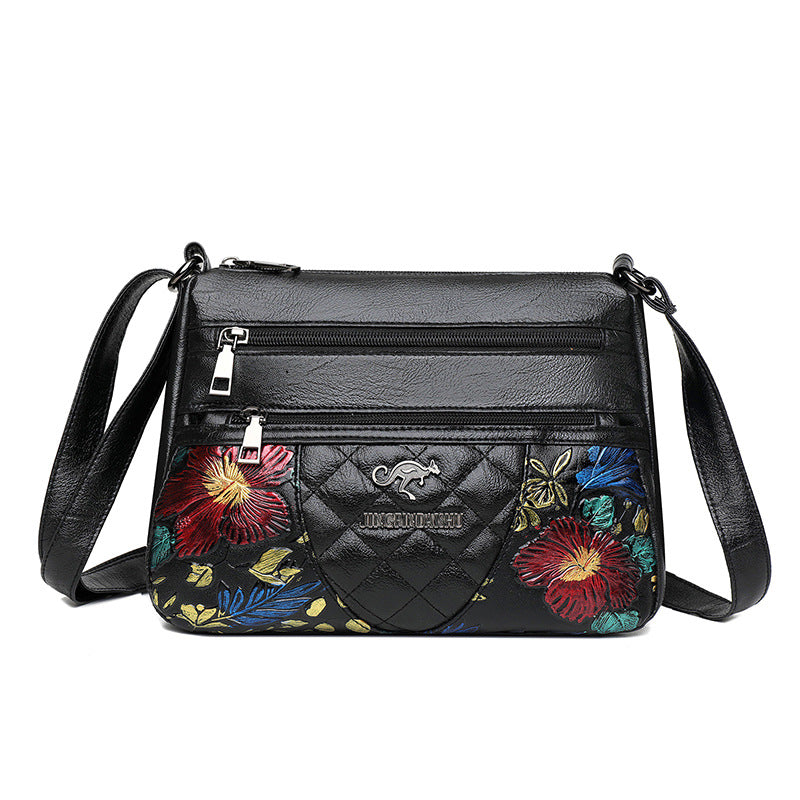 Spacious Crossbody Bag for Women – Multi-Layer Design with Elegant Embroidery